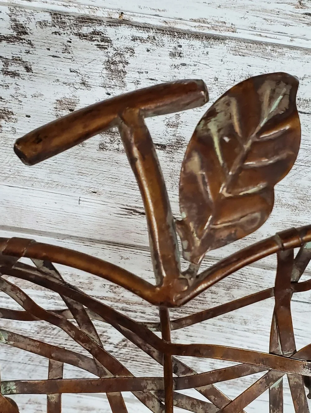 Vintage Apple Shaped Metal Wire Basket Copper Patina Farmhouse Decor Centerpiece